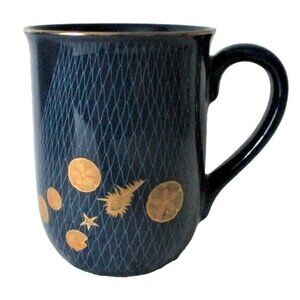 Vintage Otagiri Coffee Tea Mug Blue Gold Beach Marine Life Sand Dollars Starfish